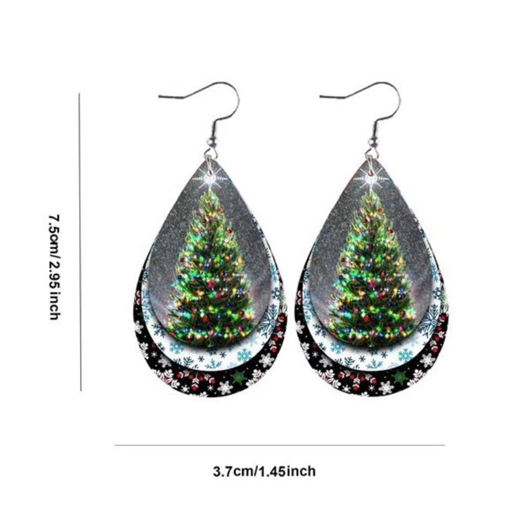 Set of 2 Christmas Teardrop Reversible PU Leather Hook Earrings C5, New! - Picture 2 of 3